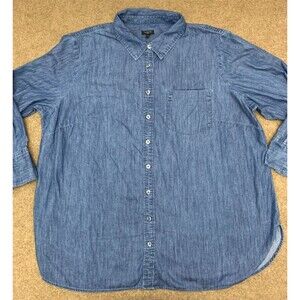 Talbots Denim Shirt Womens 3X Chambray Boyfriend Patch Pocket Button-Up Cotton